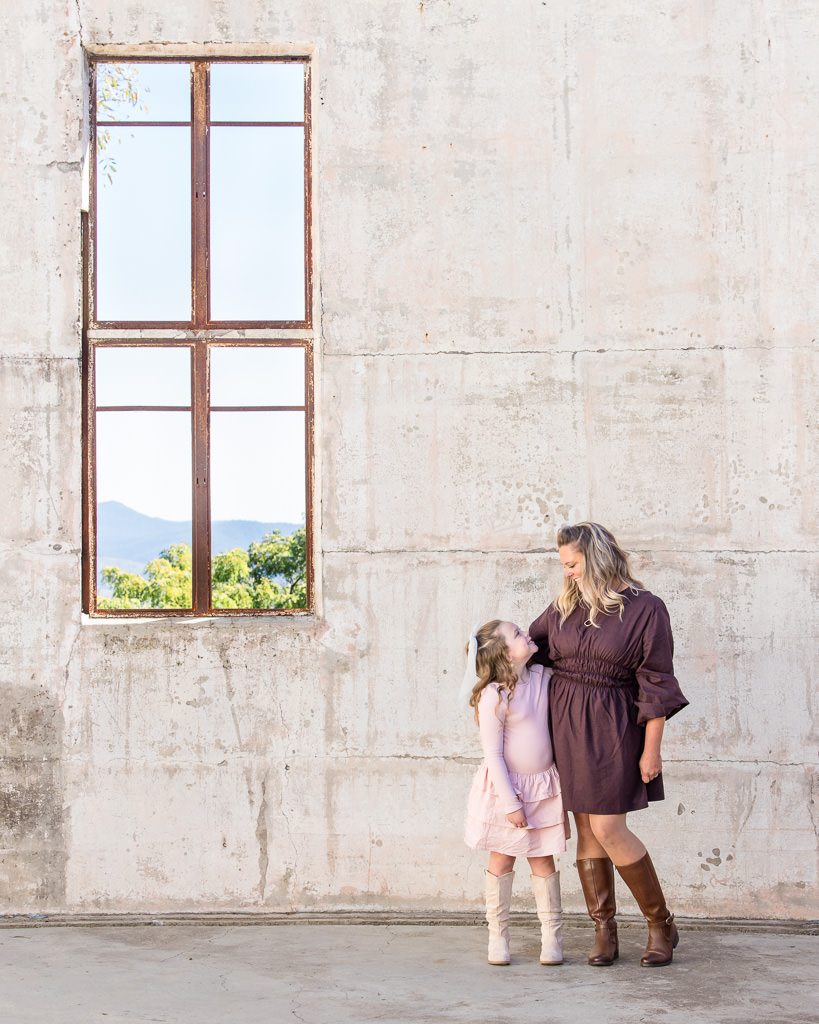 Mother and daughter during a photo session at Mt Stromlo, Canberra